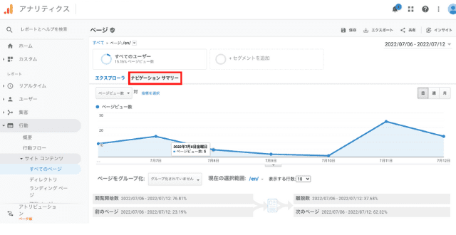 「ナビゲーションサマリー」をクリック